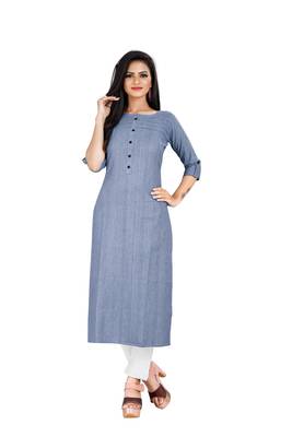 Dark-blue plain cotton ethnic-kurtis 5