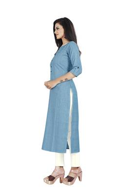Aqua-blue plain cotton ethnic-kurtis 3