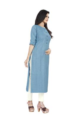 Aqua-blue plain cotton ethnic-kurtis 4