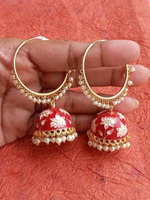 RozMili Handmade Red color Meenakari design Enamel  Gold Plated Bali Jhumki Earrings Red designer-jewellery 1