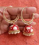 RozMili Handmade Red color Meenakari design Enamel  Gold Plated Bali Jhumki Earrings Red designer-jewellery