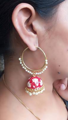 RozMili Handmade Red color Meenakari design Enamel  Gold Plated Bali Jhumki Earrings Red designer-jewellery 3