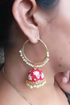 RozMili Handmade Red color Meenakari design Enamel  Gold Plated Bali Jhumki Earrings Red designer-jewellery