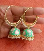 RozMili Handmade Mint color Meenakari design Enamel  Gold Plated Bali Jhumki Earrings