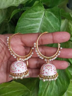 RozMili Handmade Lt pink color Meenakari designer Enamel  Gold Plated Bali Jhumki Earrings 1