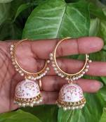 RozMili Handmade Lt pink color Meenakari designer Enamel  Gold Plated Bali Jhumki Earrings