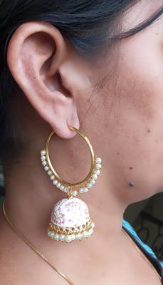 RozMili Handmade Lt pink color Meenakari designer Enamel  Gold Plated Bali Jhumki Earrings 2