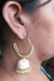 RozMili Handmade Lt pink color Meenakari designer Enamel  Gold Plated Bali Jhumki Earrings