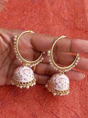 RozMili Handmade Lt pink color Meenakari designer Enamel  Gold Plated Bali Jhumki Earrings 3