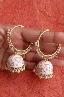 RozMili Handmade Lt pink color Meenakari designer Enamel  Gold Plated Bali Jhumki Earrings