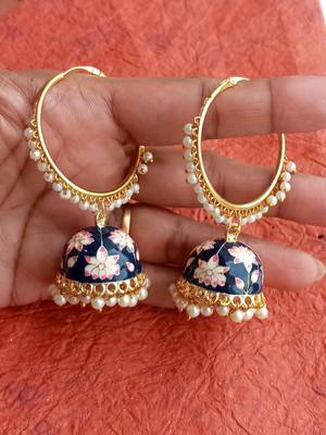RozMili Handmade Black color Meenakari design Enamel  Gold Plated Bali Jhumki Earrings 1