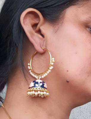 RozMili Handmade Black color Meenakari design Enamel  Gold Plated Bali Jhumki Earrings 2