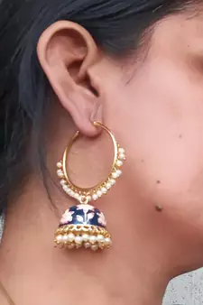 RozMili Handmade Black color Meenakari design Enamel  Gold Plated Bali Jhumki Earrings