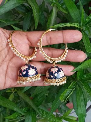 RozMili Handmade Black color Meenakari design Enamel  Gold Plated Bali Jhumki Earrings 3