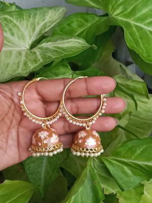 RozMili Handmade Red color Meenakari design Enamel  Gold Plated Bali Jhumki Earrings Brown designer-jewellery 1