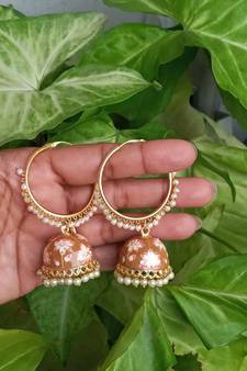 RozMili Handmade Red color Meenakari design Enamel  Gold Plated Bali Jhumki Earrings Brown designer-jewellery