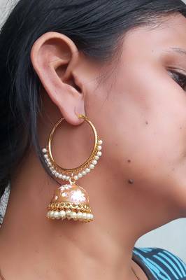 RozMili Handmade Red color Meenakari design Enamel  Gold Plated Bali Jhumki Earrings Brown designer-jewellery 3