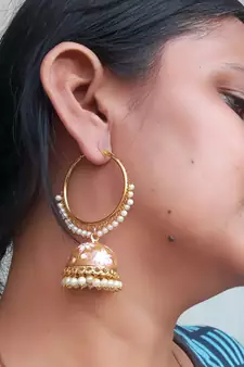 RozMili Handmade Red color Meenakari design Enamel  Gold Plated Bali Jhumki Earrings Brown designer-jewellery