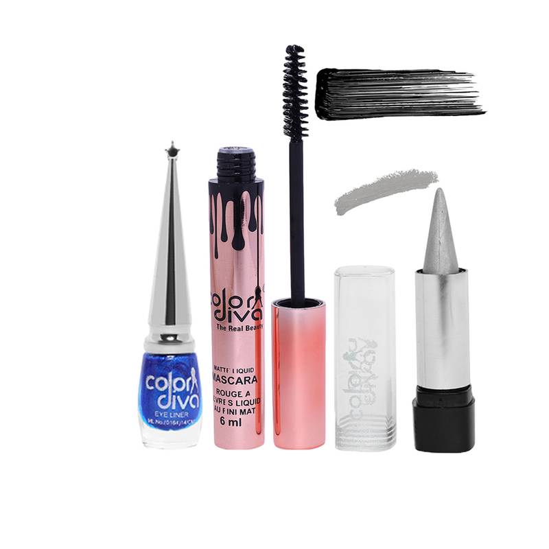 Color Diva  Baris Blue Eyeliner TR Silver Kajal & RG Black Mascara Combo