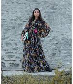 Multi coloured Flowerd Digital Print Single piece Deisgner Gown