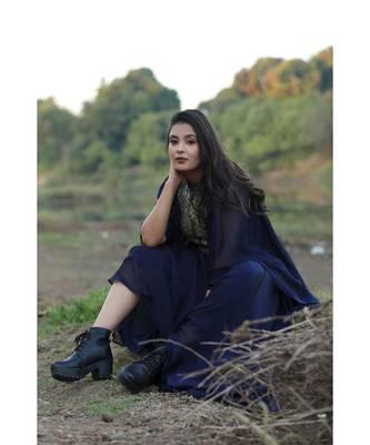 Pashmina work Blue Full length Single piece Deisgner Gown 2