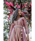 Pink in crush silk with marodi hand workd belt with plazo bottom single piece  deisgner gown