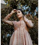 Pink in crush silk with marodi hand workd belt with plazo bottom single piece  deisgner gown