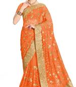 Trendmalls Orange embroidered net saree with blouse 