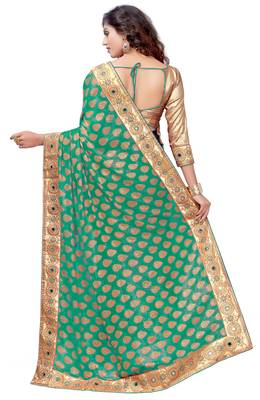 Trendmalls Green embroidered Georgette   Traditional Wedding Party Wear Bridal Saree With Blouse   2