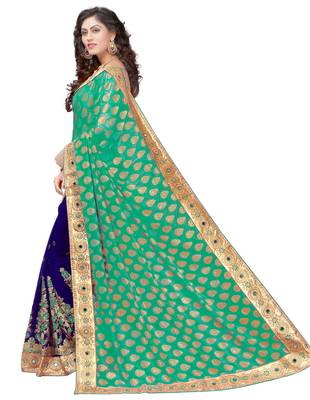 Trendmalls Green embroidered Georgette   Traditional Wedding Party Wear Bridal Saree With Blouse   3