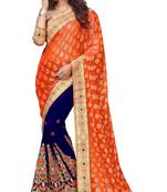 Trendmalls Orange embroidered Georgette  Traditional Wedding Party Wear Bridal Saree with Blouse 