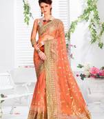 Trendmalls Orange embroidered net Party Wear Saree With Blouse