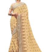 Trendmalls Beige embroidered silk  Traditional Wedding Party Wear Bridal Saree with Blouse 