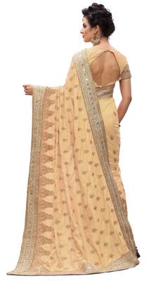 Trendmalls Beige embroidered silk  Traditional Wedding Party Wear Bridal Saree with Blouse  2