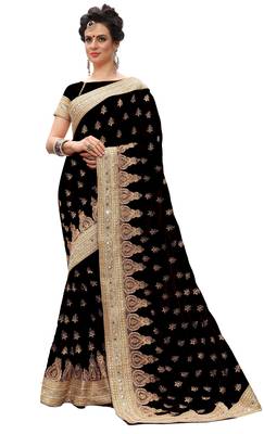 Trendmalls Black embroidered silk  Traditional Wedding Party Wear Bridal Saree with Blouse  1