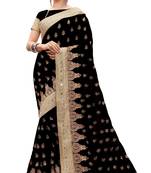 Trendmalls Black embroidered silk  Traditional Wedding Party Wear Bridal Saree with Blouse 