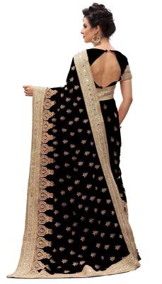 Trendmalls Black embroidered silk  Traditional Wedding Party Wear Bridal Saree with Blouse  2