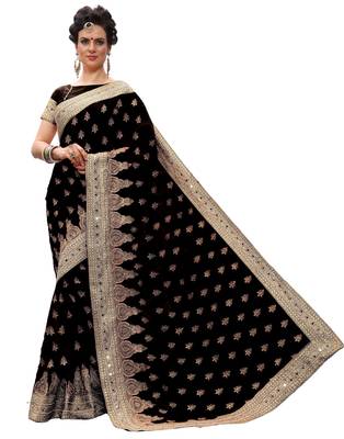 Trendmalls Black embroidered silk  Traditional Wedding Party Wear Bridal Saree with Blouse  3