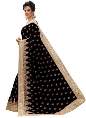 Trendmalls Black embroidered silk  Traditional Wedding Party Wear Bridal Saree with Blouse  4