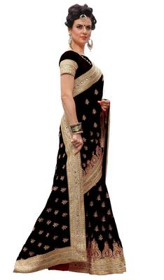 Trendmalls Black embroidered silk  Traditional Wedding Party Wear Bridal Saree with Blouse  5