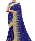 Trendmalls Blue embroidered silk Party Wear Saree With Blouse