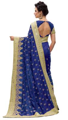 Trendmalls Blue embroidered silk Party Wear Saree With Blouse 2