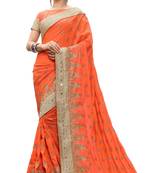 Trendmalls Orange embroidered silk  Traditional Wedding Party Wear Bridal Saree with Blouse 