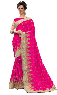 Trendmalls Pink embroidered silk Party Wear Saree With Blouse 1