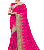 Trendmalls Pink embroidered silk Party Wear Saree With Blouse