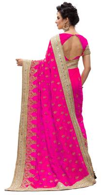 Trendmalls Pink embroidered silk Party Wear Saree With Blouse 2