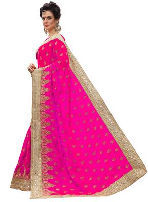 Trendmalls Pink embroidered silk Party Wear Saree With Blouse 3