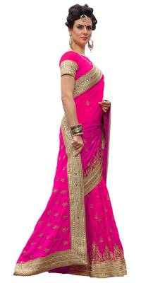 Trendmalls Pink embroidered silk Party Wear Saree With Blouse 4