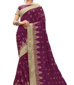 Trendmalls Purple embroidered silk Party Wear Saree With Blouse