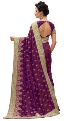Trendmalls Purple embroidered silk Party Wear Saree With Blouse 2